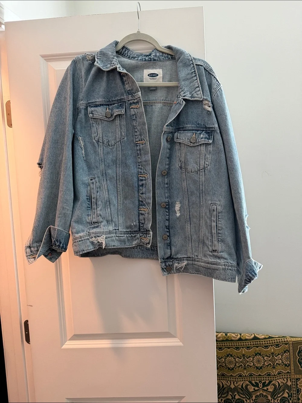Old Navy Light Blue Distressed Denim Jacket - Picture 1 of 3
